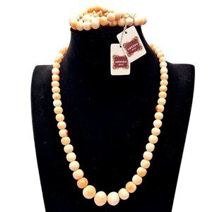 Amedeo NYC Womens Coral Necklace Bracelet Set Light Pink Natural Coral Gift Idea